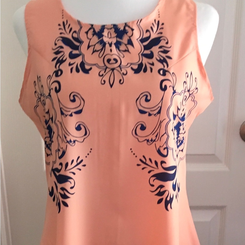 Msani  summer  tangerine sun dress. Beautiful navy blue tropical graphic.